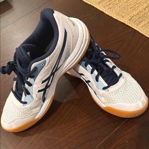 Asics White and Navy Volleyball Sneakers